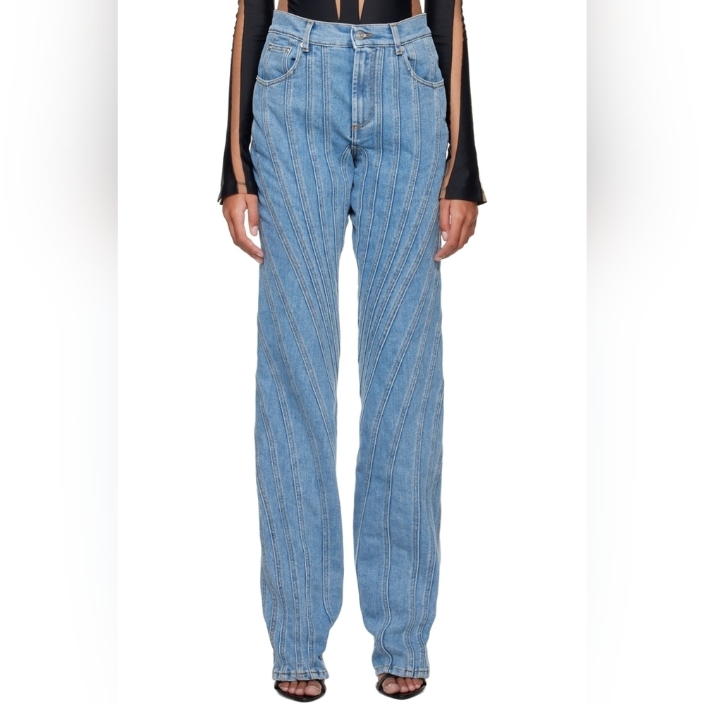 Mugler Blue Spiral Straight Leg Women's Jeans - Size 34